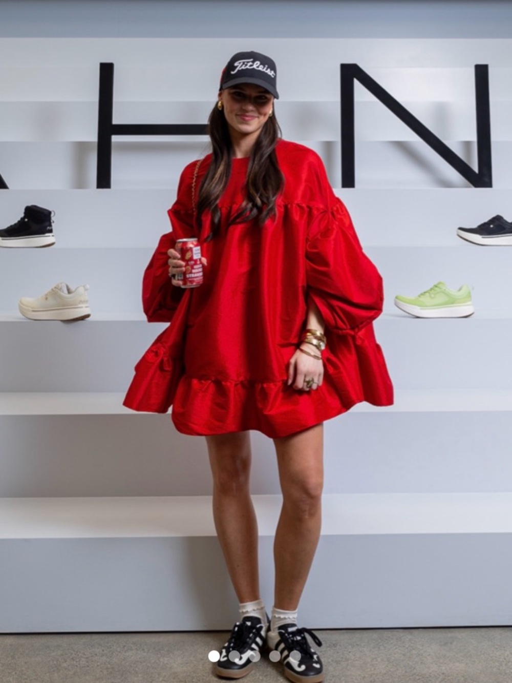 Kika Vargas Vibrant Red Bubble-Sleeve Mini Dress